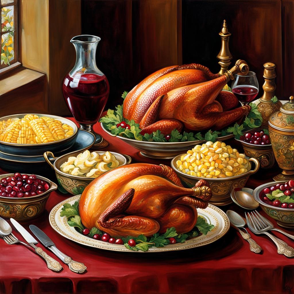 Thanksgiving Feast in the Style of Waterhouse