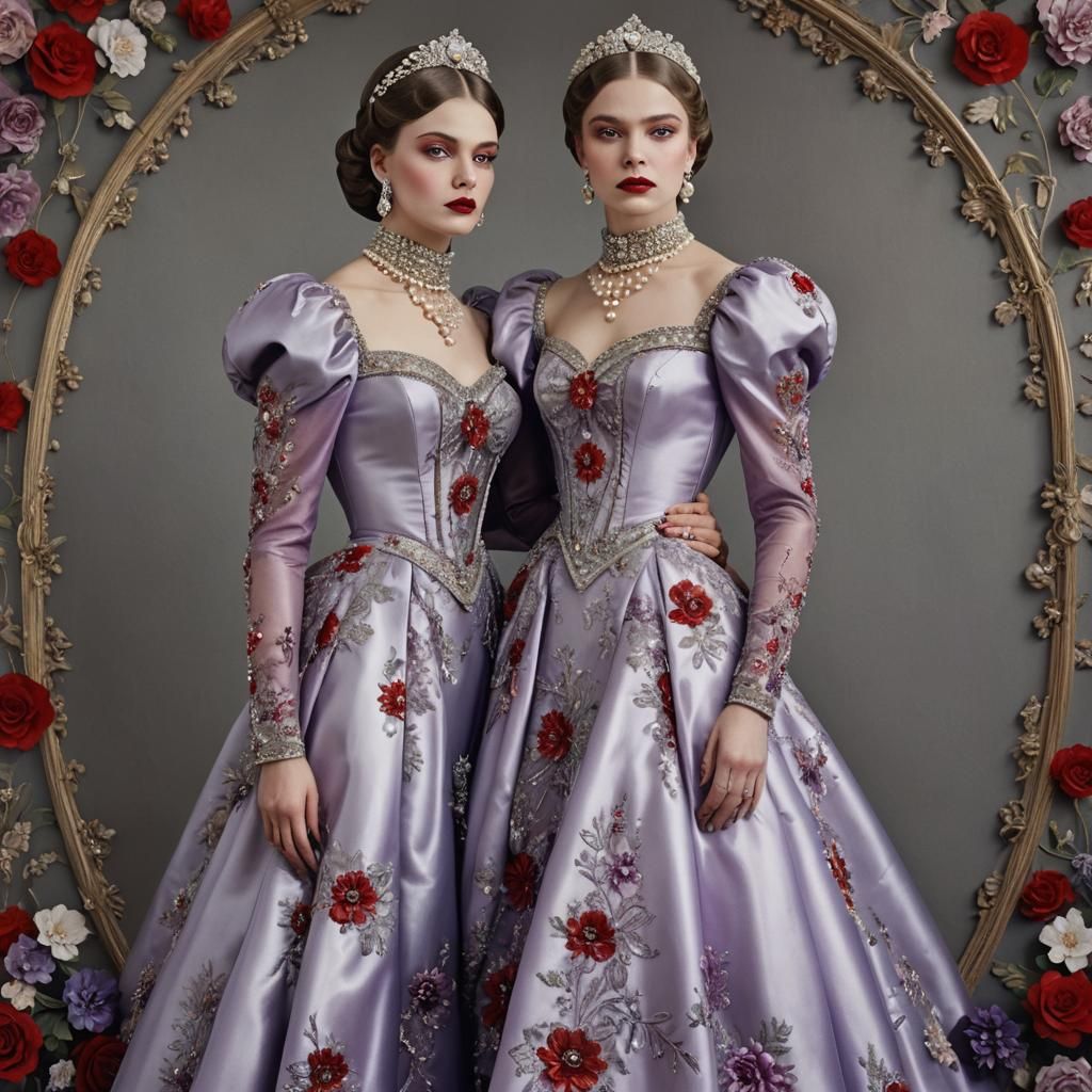 Two Women in Lilac Dresses, 3D Anime Art