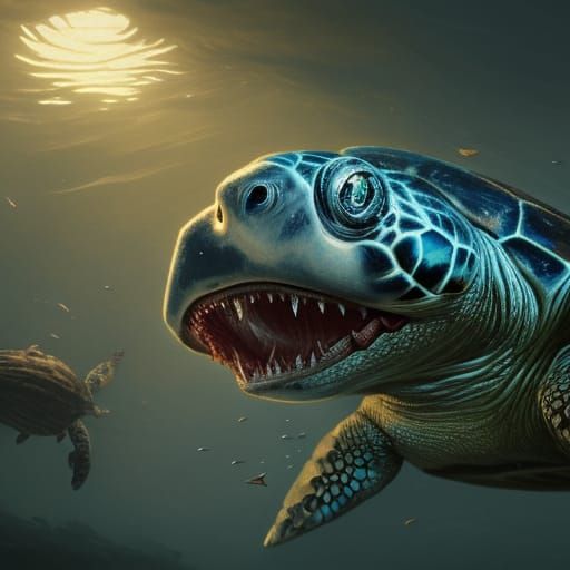 Sea Turtle Shark Hybrid in Dark Fantasy Style