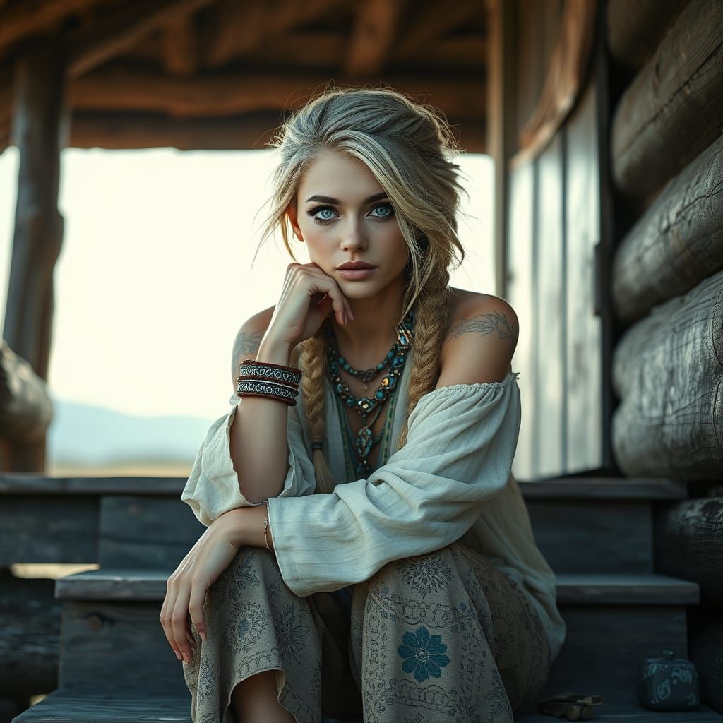 Free-Spirited Bohemian Woman in Dreamlike Atmosphere