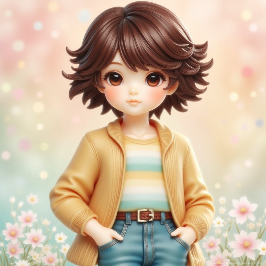 Person in Meadow with Watercolor Textures