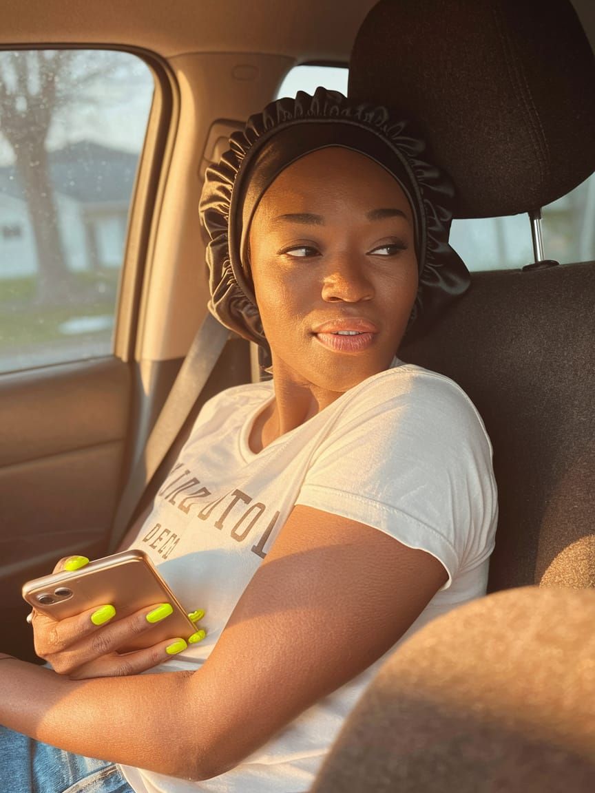 Woman in Car Bathed in Golden Light