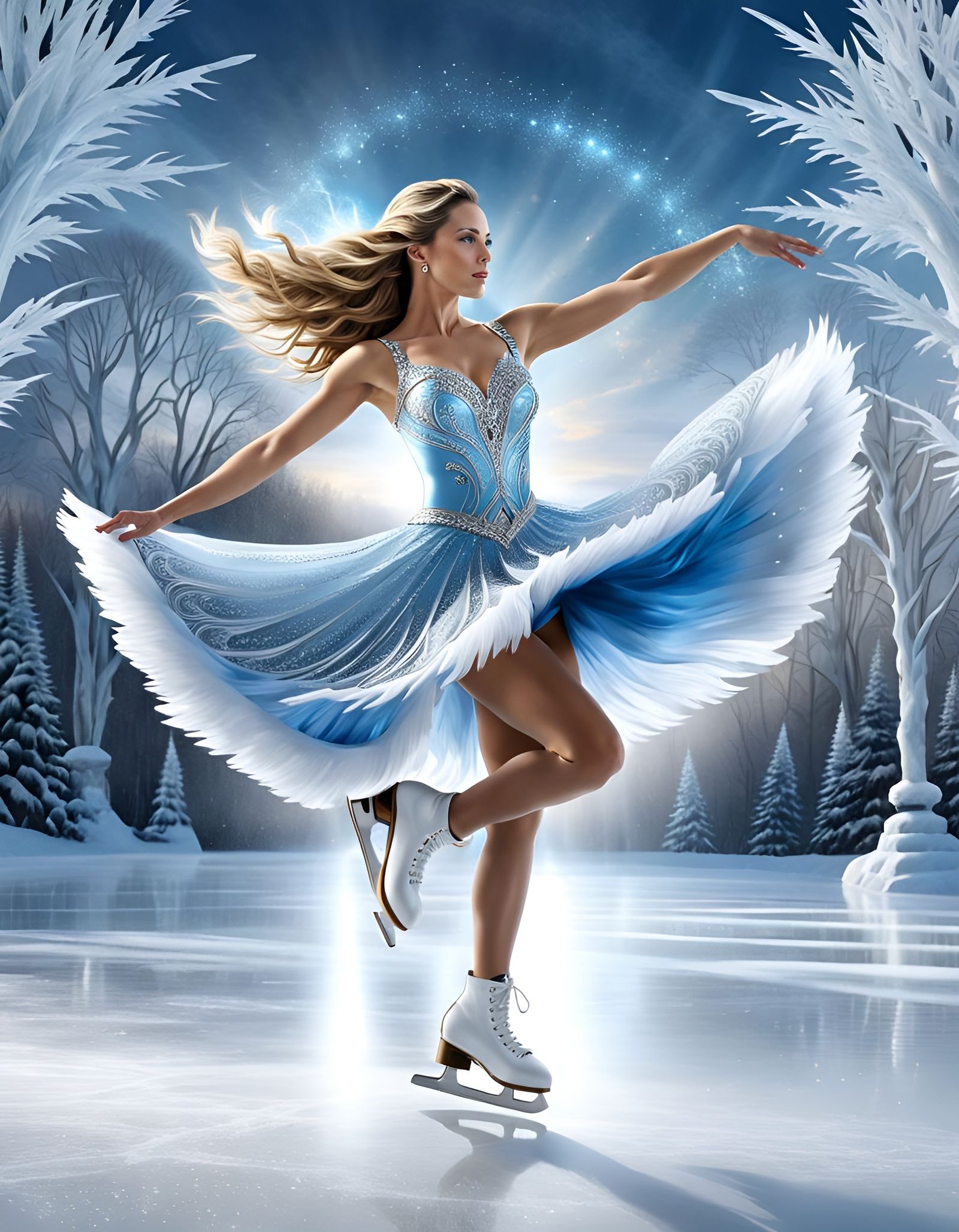 Magical Ice Skater's Hyperrealistic Leap