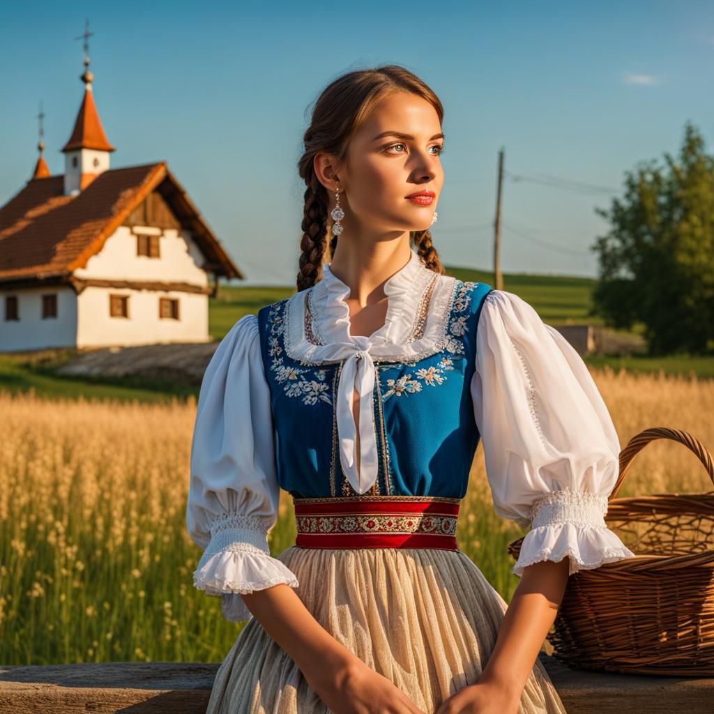 Hungarian Girl in Traditional Dress, 8k Concept Art
