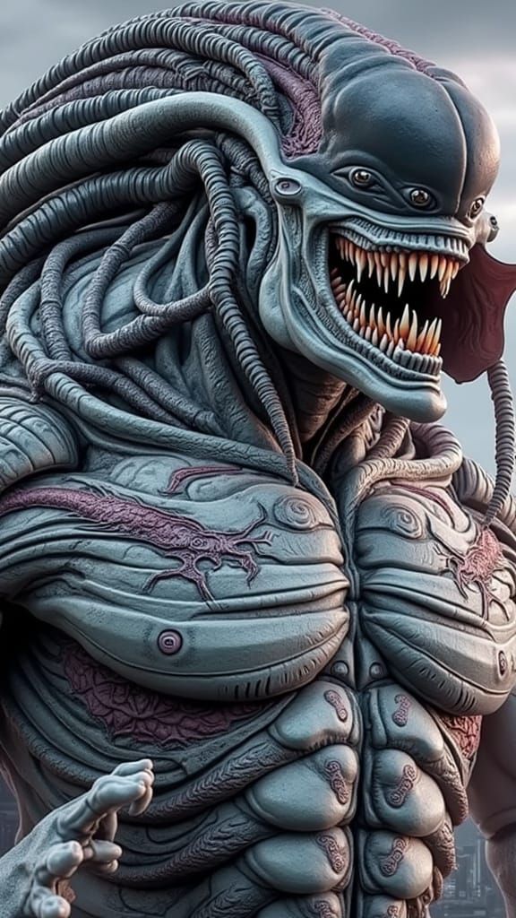 Fierce Alien Warrior with Metallic Exoskeleton