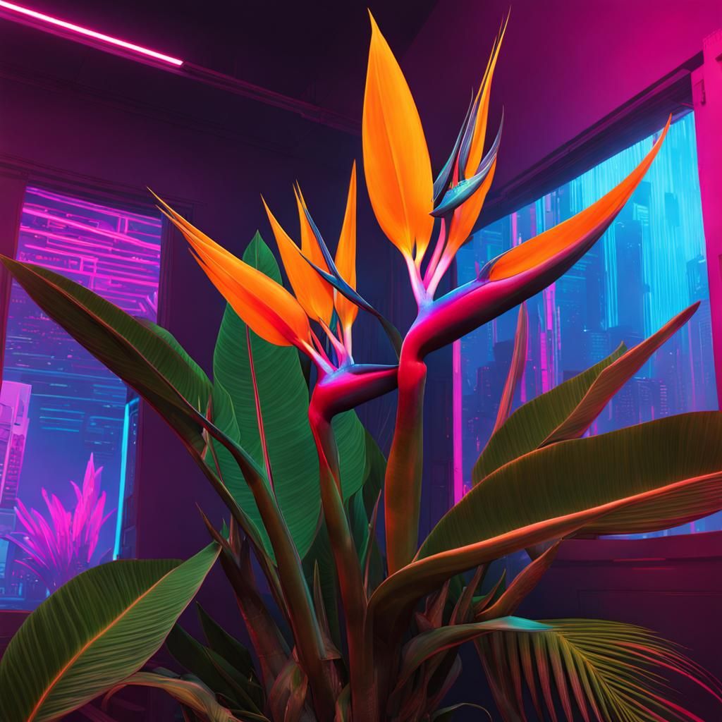 Bird of Paradise in Cyberpunk 2099 Neon Style