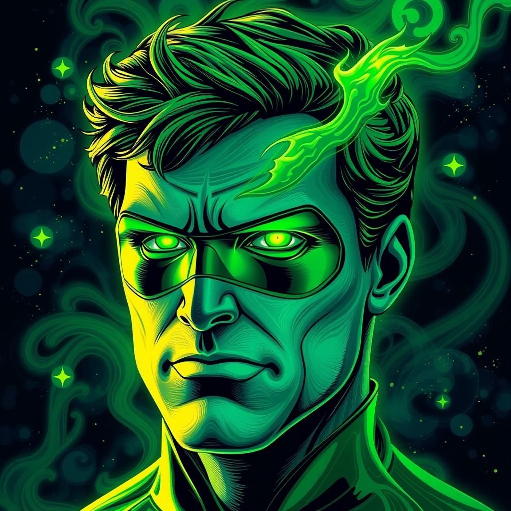 Green Lantern Abstract Portrait with Fractal Elements