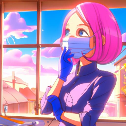 Dentist with Pink Hair in Anime Style