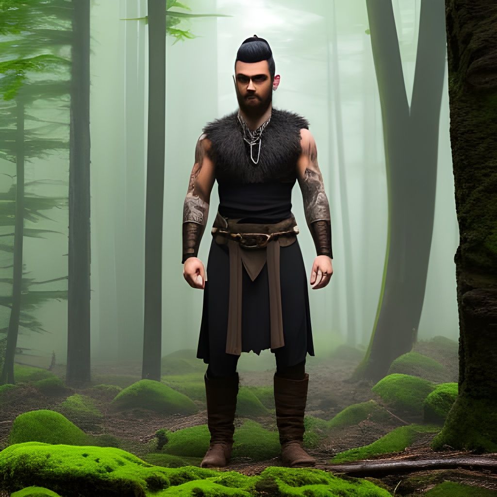 Halfling in Lush Forest: Dark Fantasy Concept Art