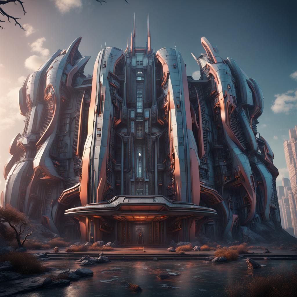 Futuristic Building in Detailed Digital Painting Style