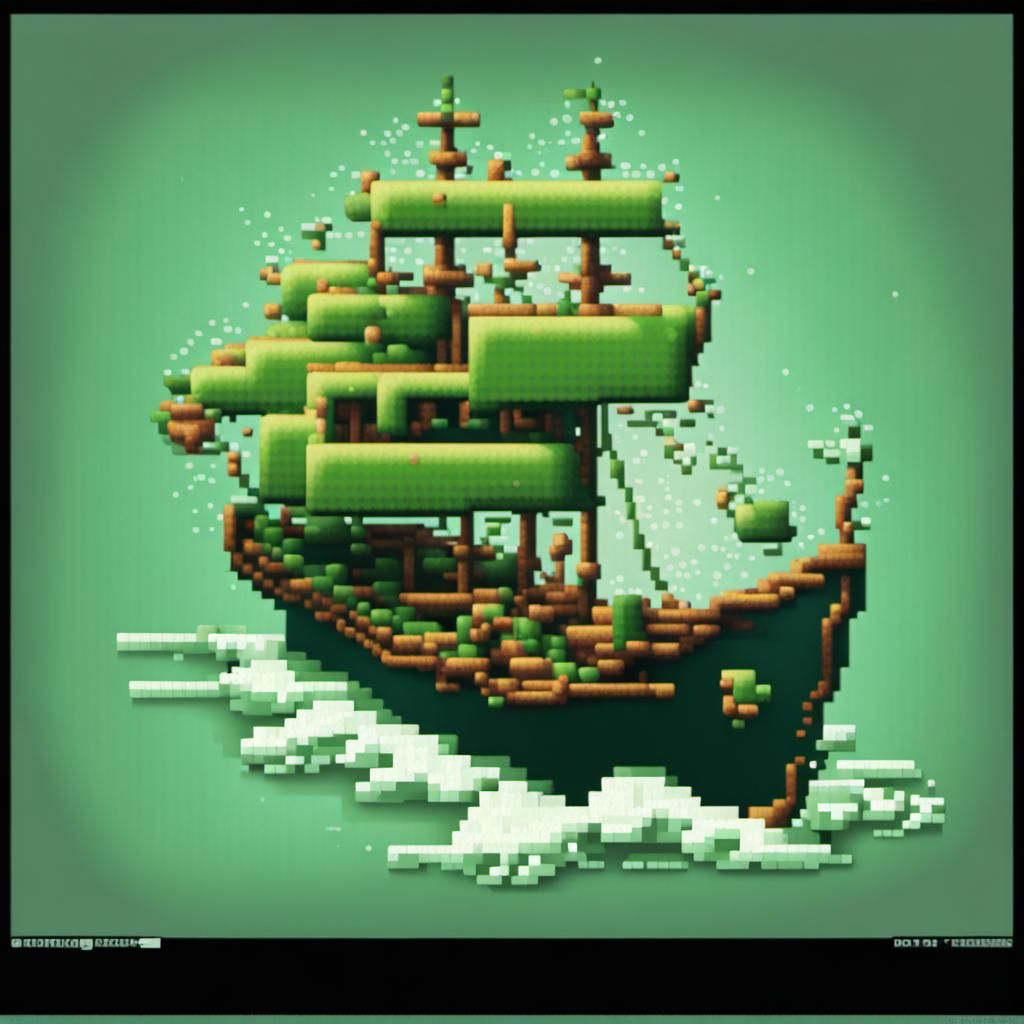 Retro Pixelated Ship in Classic Computer Graphic Style