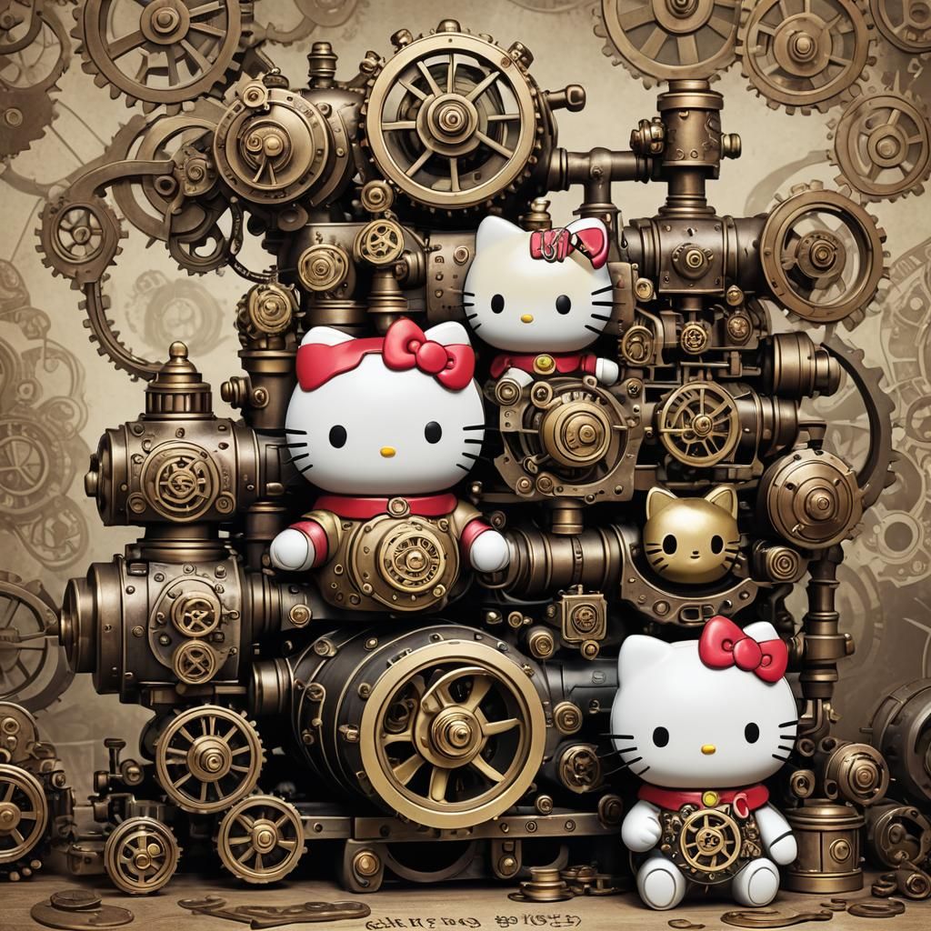 Steampunk Maneki Neko Hello Kitty Still Life