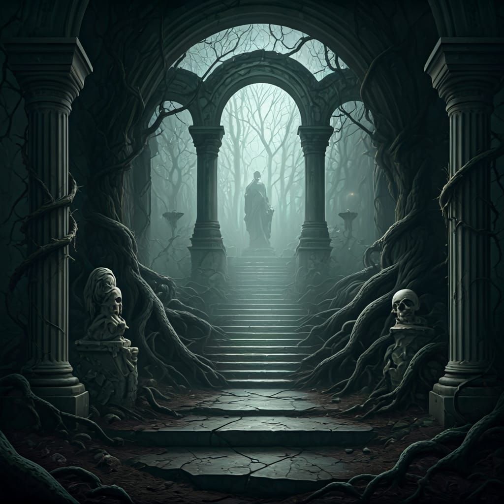 Eerie Midnight Garden with Bioluminescent Fungi