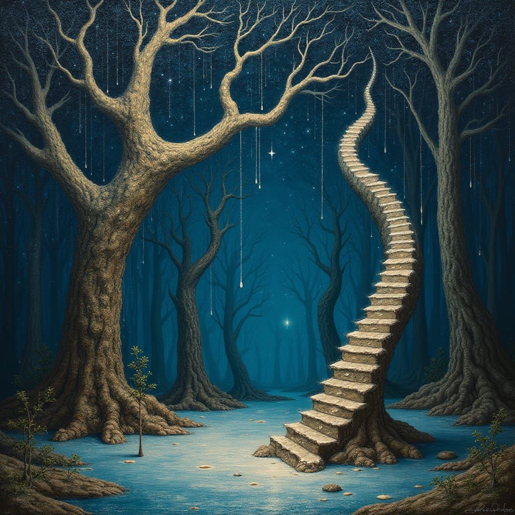 Surreal Midnight Forest Inspired by Salvador Dalí
