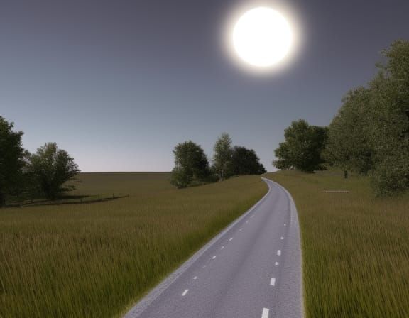 long winding road through the country side moonlight trending on Artstation Unreal Engine 3D shading shadow depth