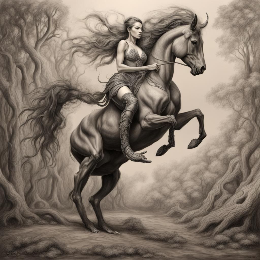 Detailed Charcoal Drawing of Scorpion Centaur
