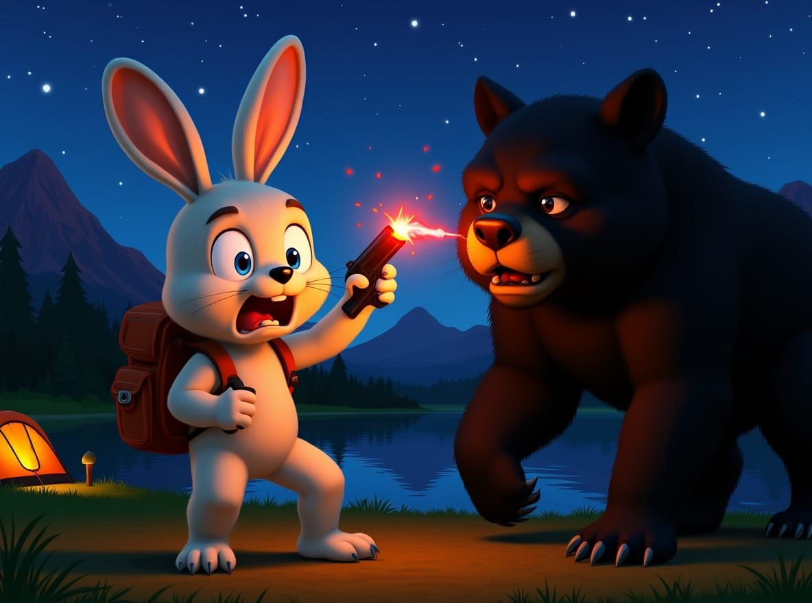 Rabbit's Desperate Flare Against a Giant Bear
