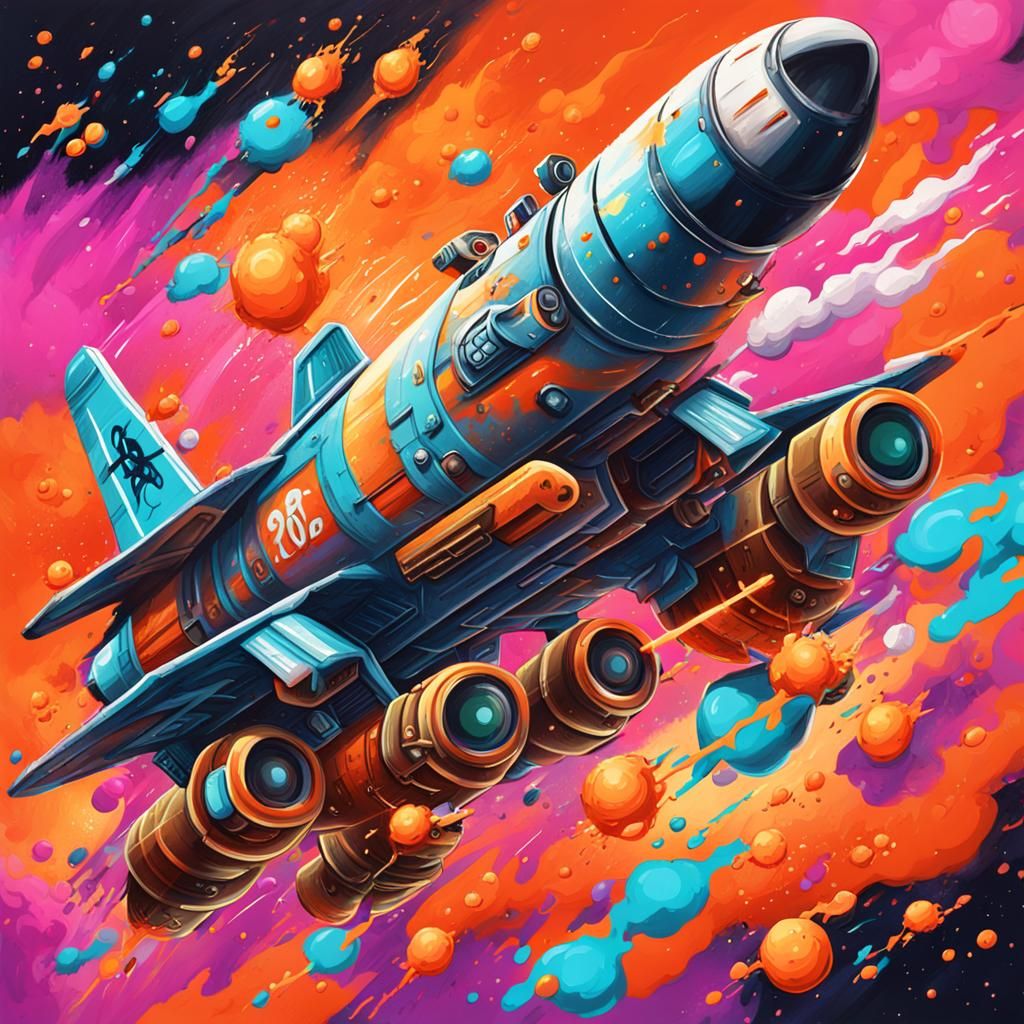 Carrot Spaceship Bombing Run: Graffiti Art Style