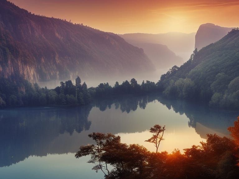 Blue Water Valley Lake at Dawn: Digital Matte Painting