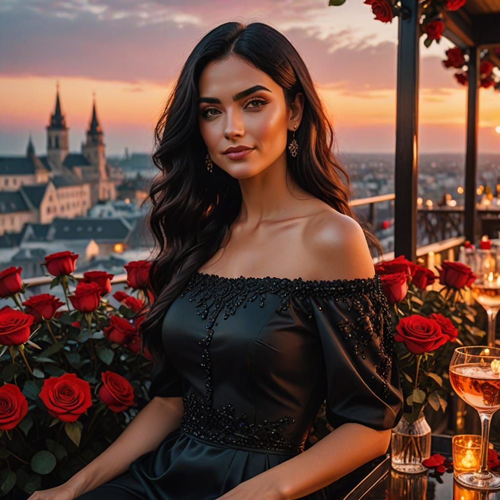 Glamorous Young Woman in Luxurious Sunset Setting