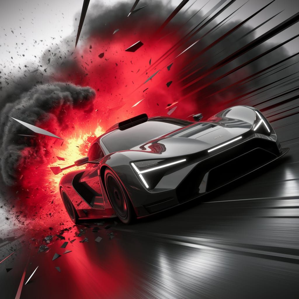 Futuristic Race Car Speeds Through Fiery Explosion