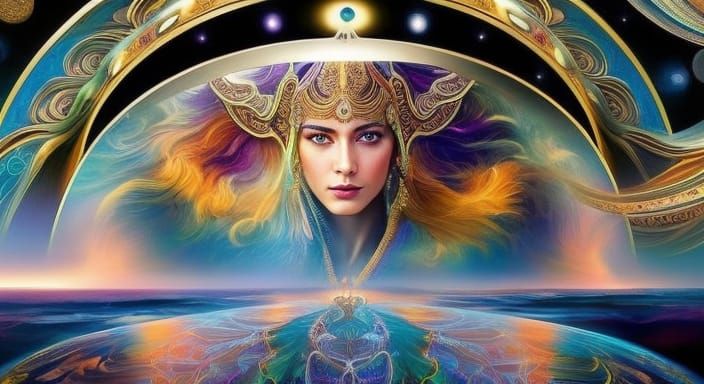 Majestic Goddess with Open Arms: Digital Illustration