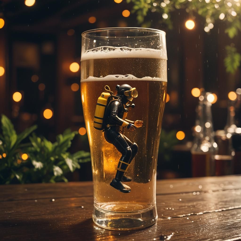 Mini Diver on Gigantic Beer Glass