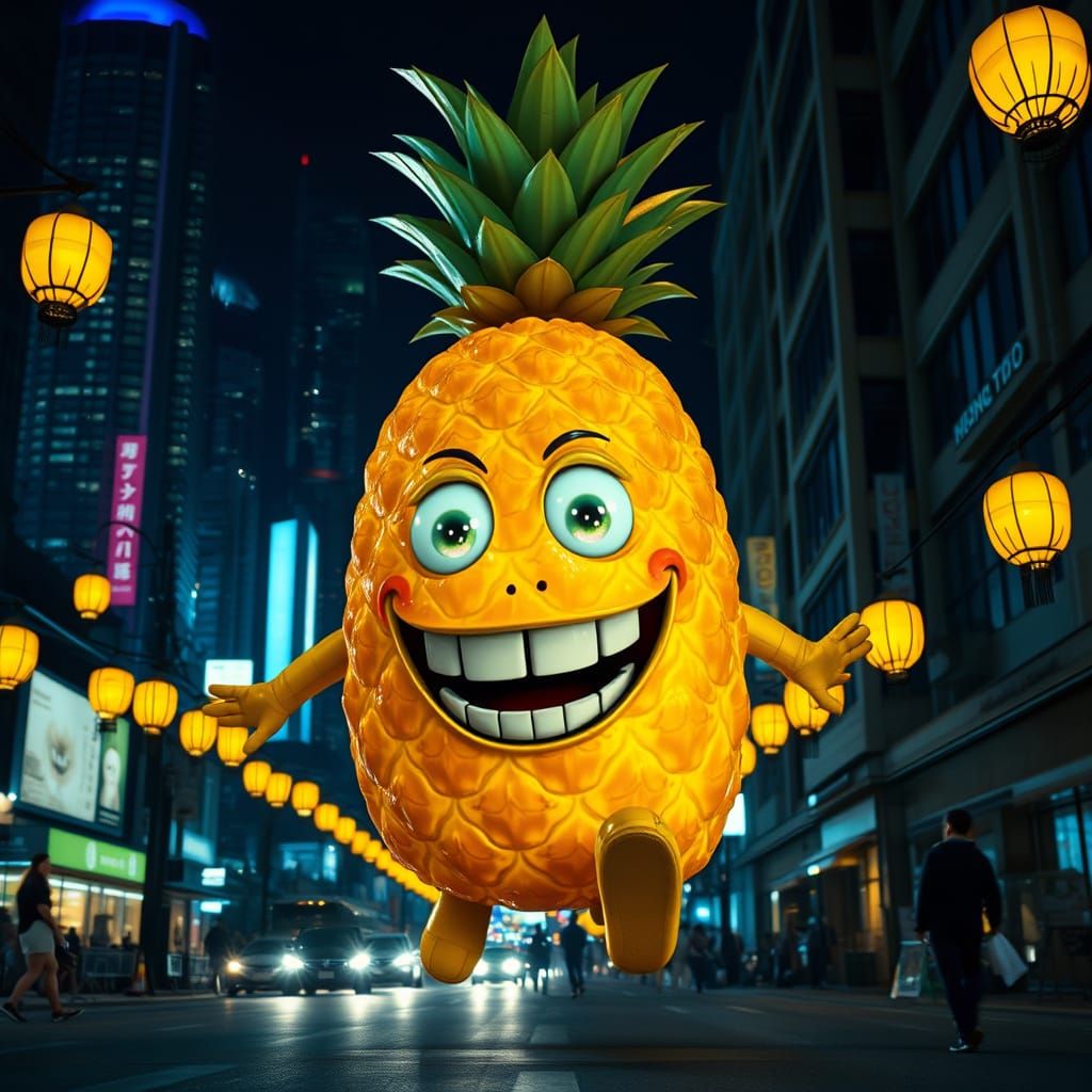 Gigantic Pineapple Brings Nighttime City to Life in Whimsica...