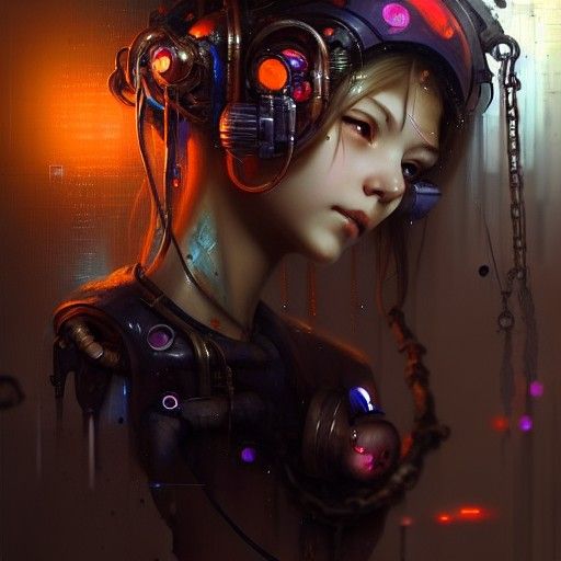 Cyberpunk Woman Chained in Derelict Tunnel