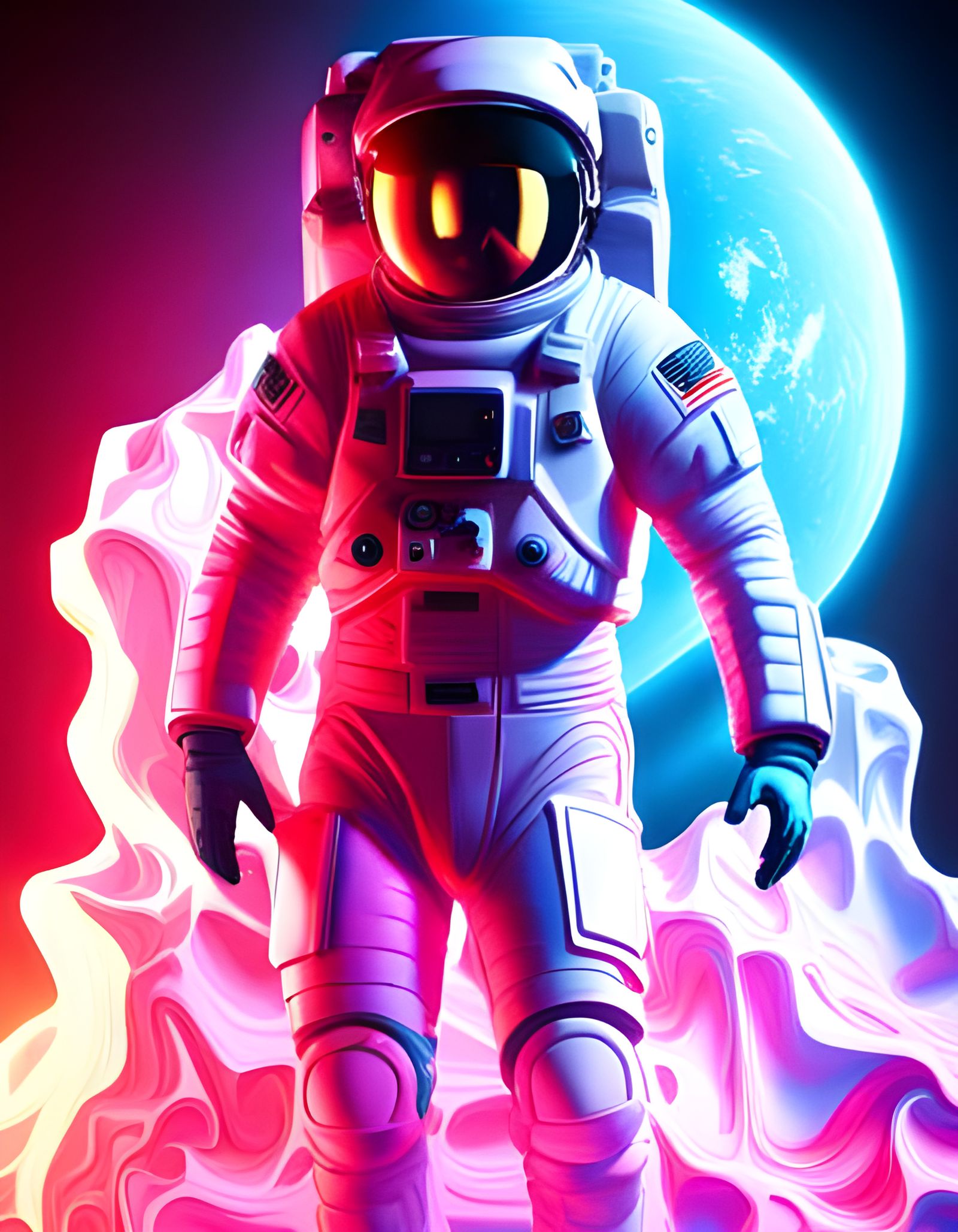 Astronaut Between Ice and Fire in Psychedelic Art