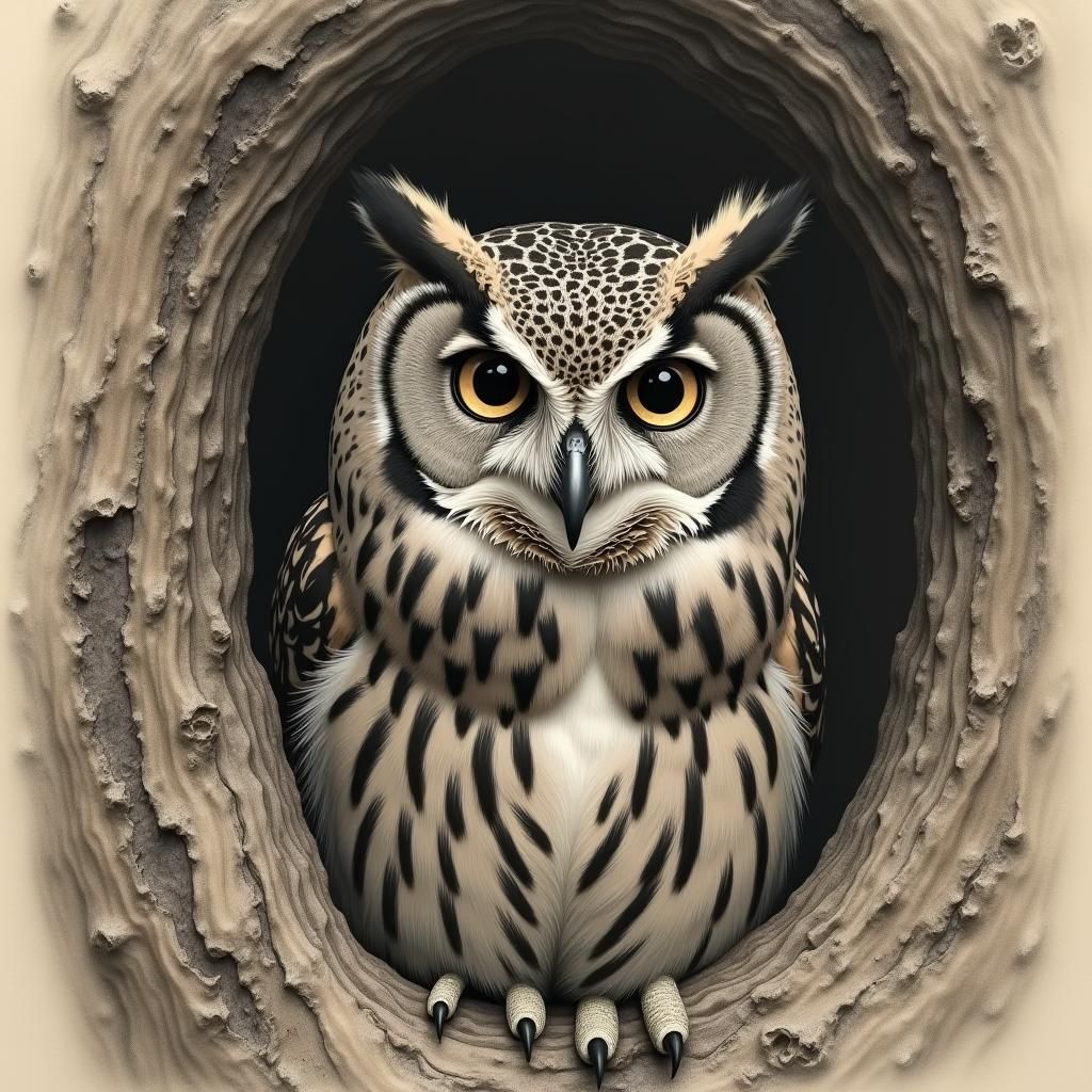 Hyperrealistic Owl Portrait in Charcoal on Distressed Paper