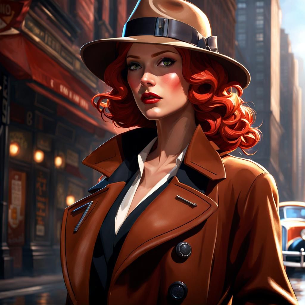 Red-Haired Detective in Chicago, Detailed Matte Painting