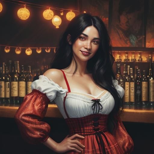 Bavarian Woman in Dirndl Dress, Expressive Digital Portrait