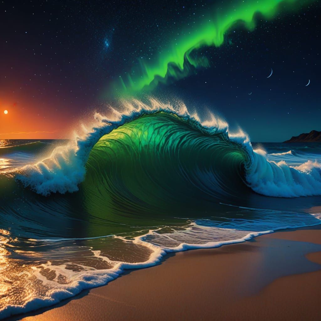 Vibrant Neon Wave on Alien Planet in Surrealist Style