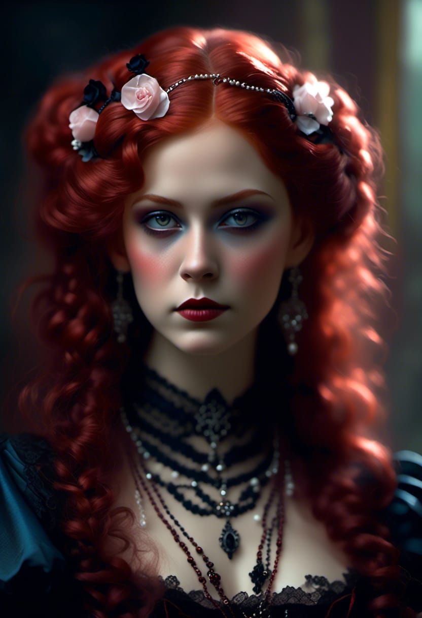 Victorian Vampiress with Red Hair in Soft Style