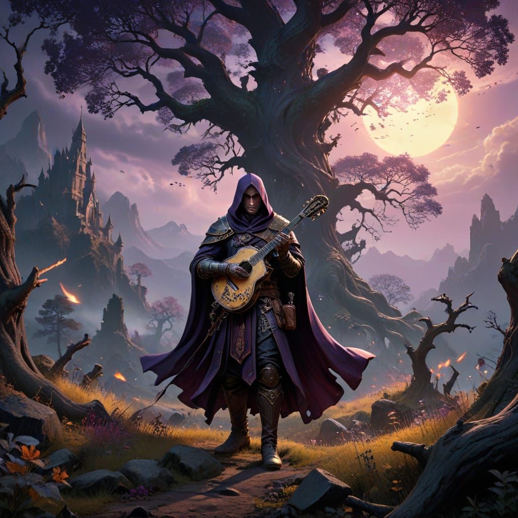 Ethereal Bard in Dark Fantasy Attire, Lute in Hand