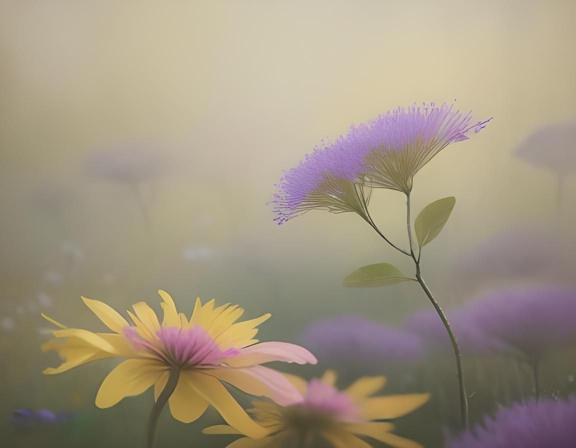 Misty Valley Wildflowers in Abstract Style