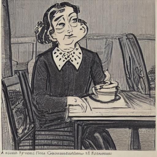 Woman Drinking Coffee in Grosz Style