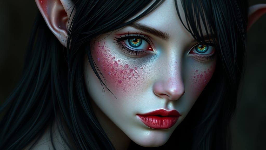 Iridescent Vampire Elf Portrait in Gothic Style