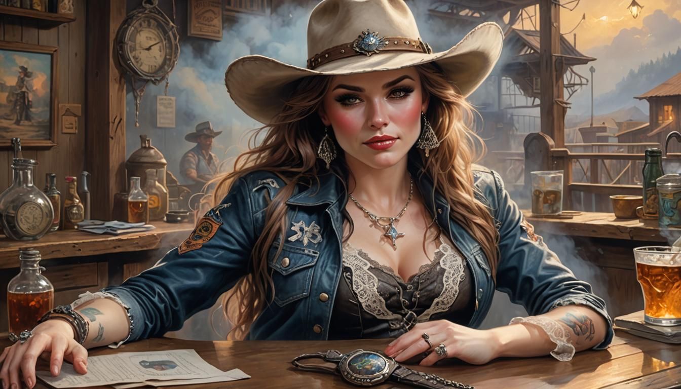 Cowgirl Lounging in Lace: Ethereal Fantasy Portrait