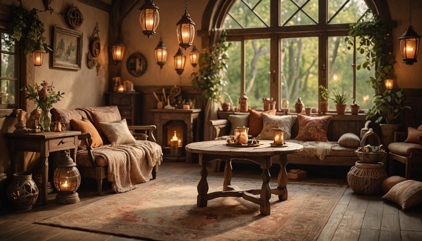 Cozy Elven House Interior in a Fantasy Style