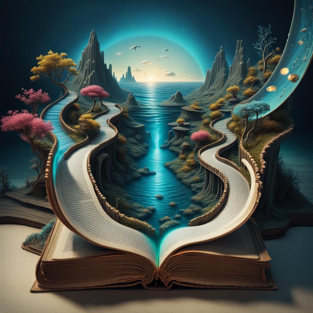 Futuristic Underwater Landscape Inside Antique Book