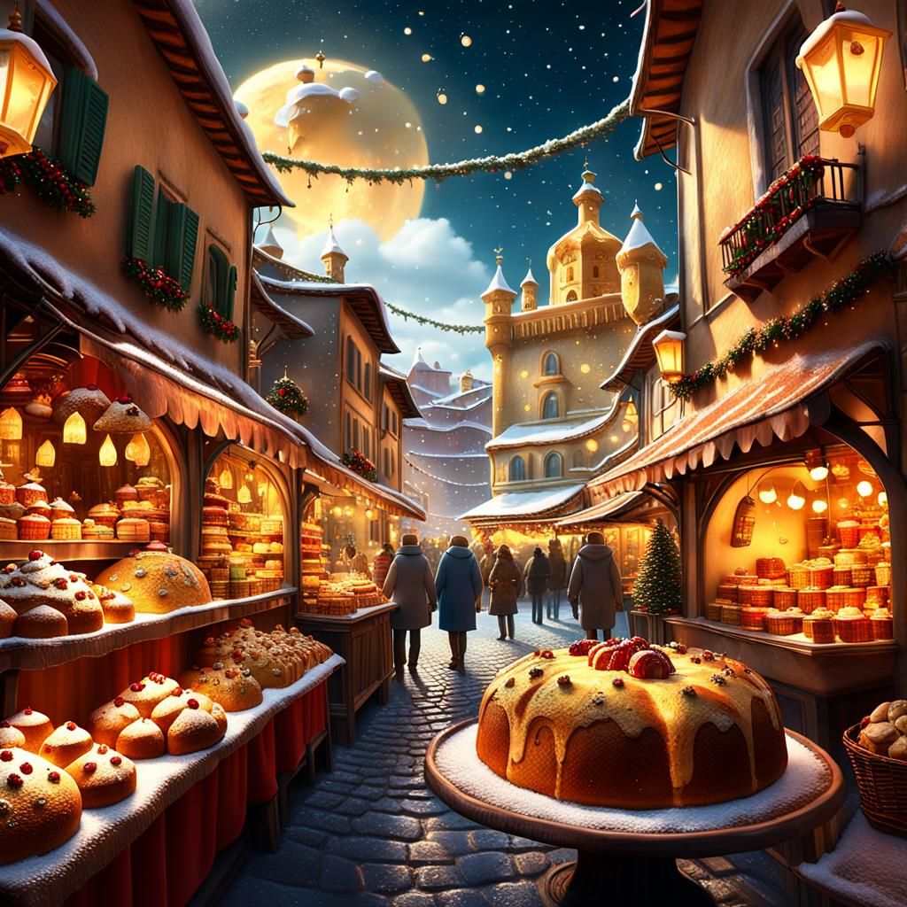 Whimsical Christmas Panettone in Italian Marketplace