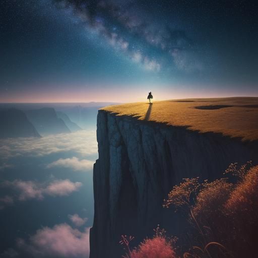 Dreamlike Figure Gazing at Surreal Sky, in Chagall Style