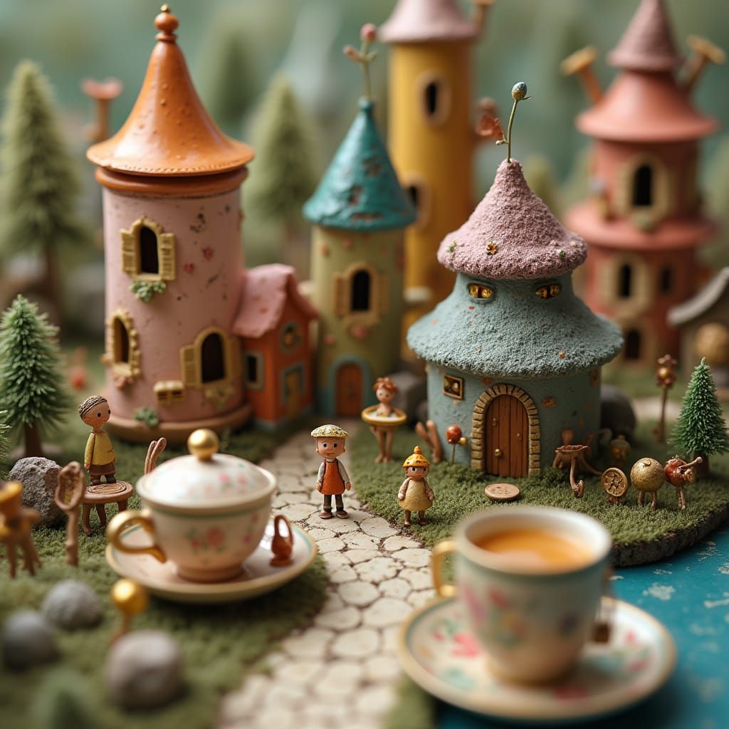 Miniature Town Constructed from Everyday Objects