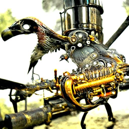 Post-Apocalyptic Mechanical Bird in Steampunk Style