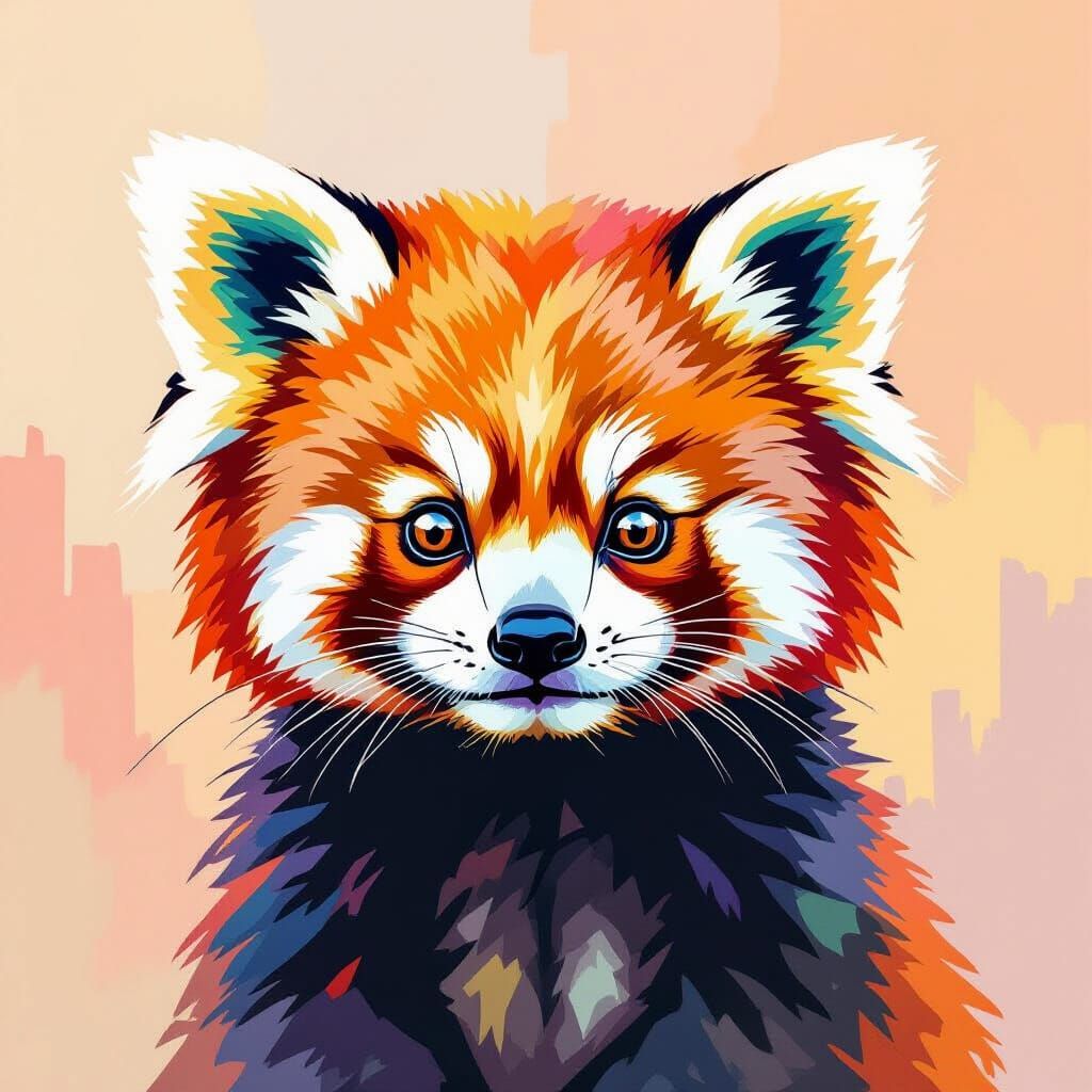 Baby Red Panda Watercolor Portrait with Textured Brushstroke...