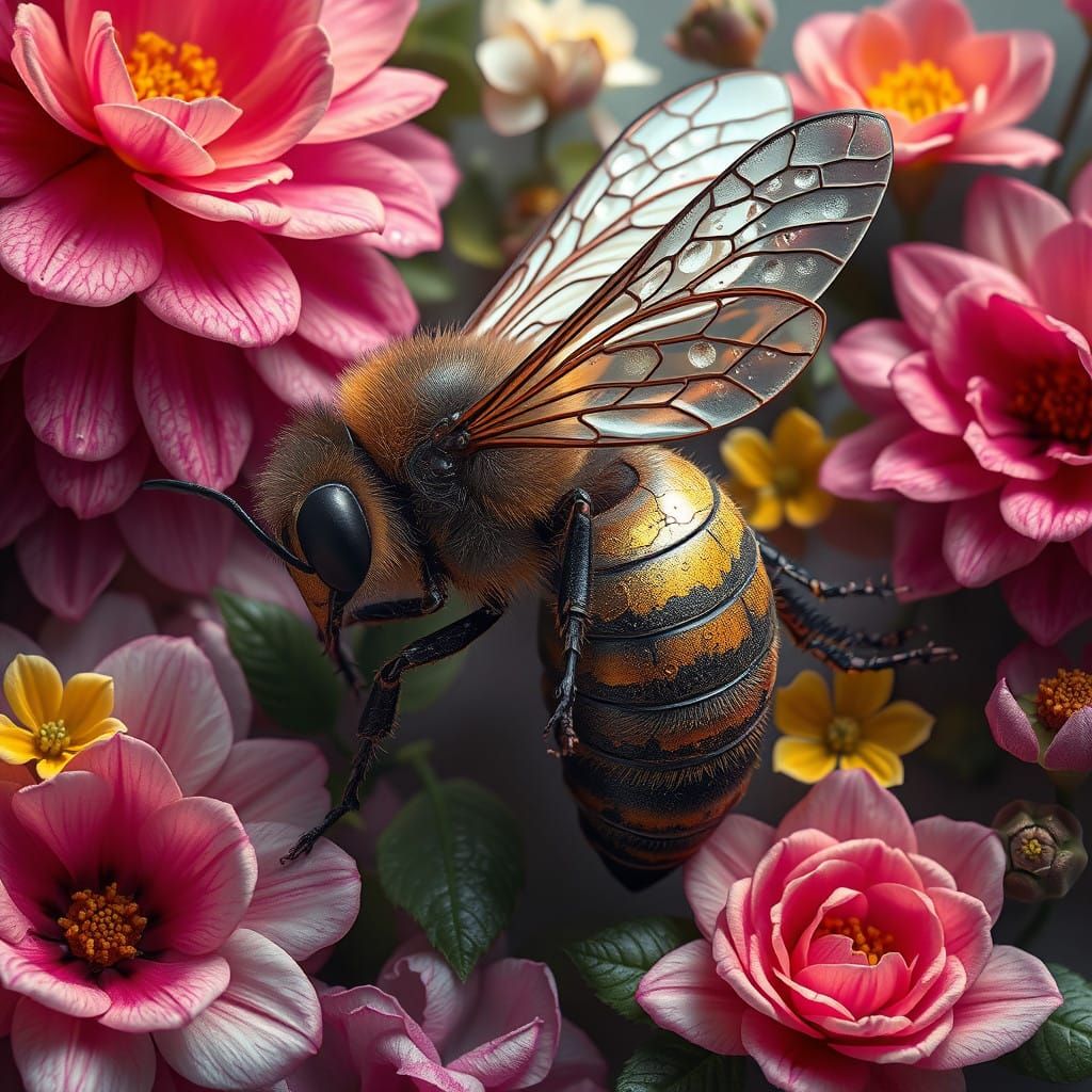 Bee Goddess in Vibrant Floral Fantasy