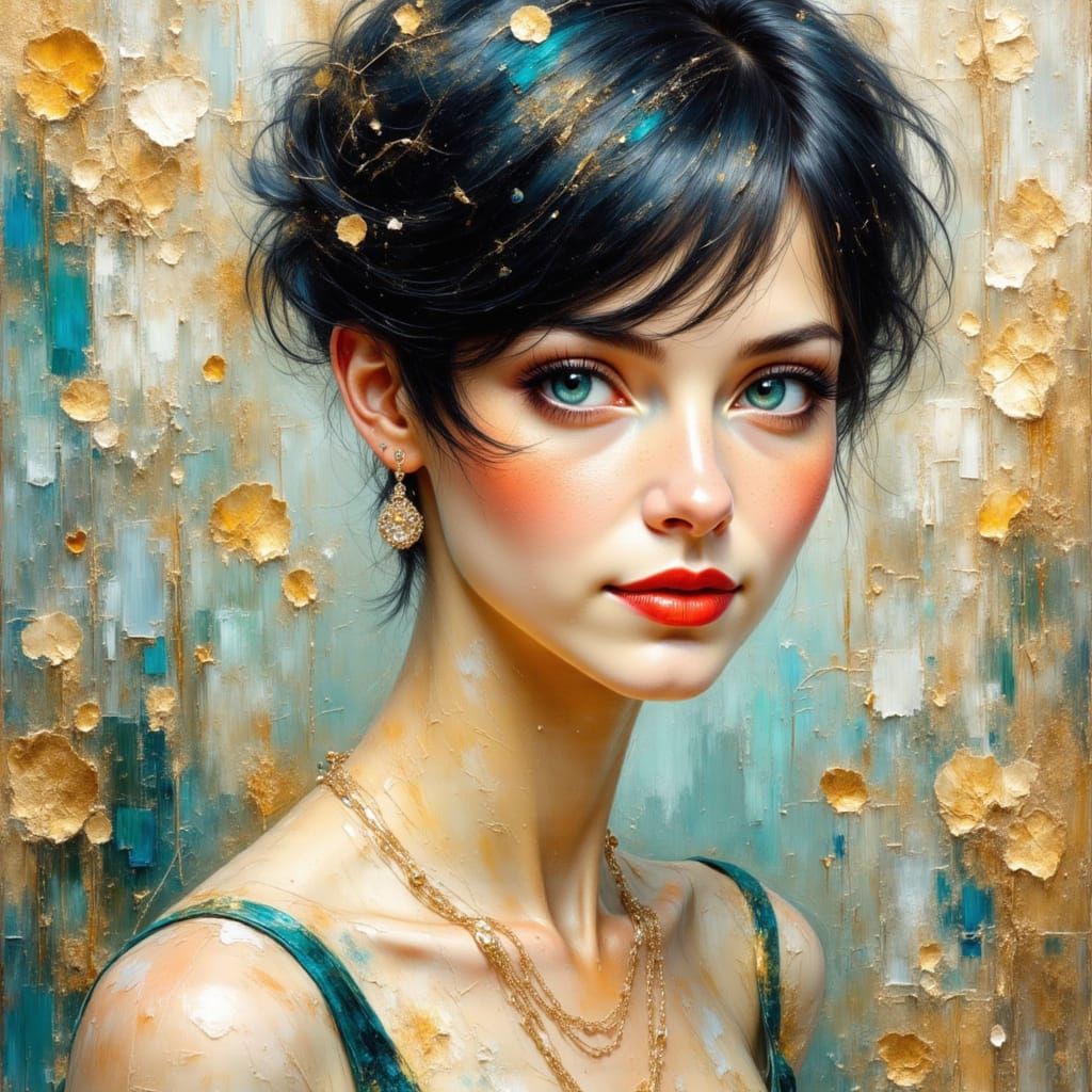 Vogue Model with Blue-Green Eyes, Oil Painting