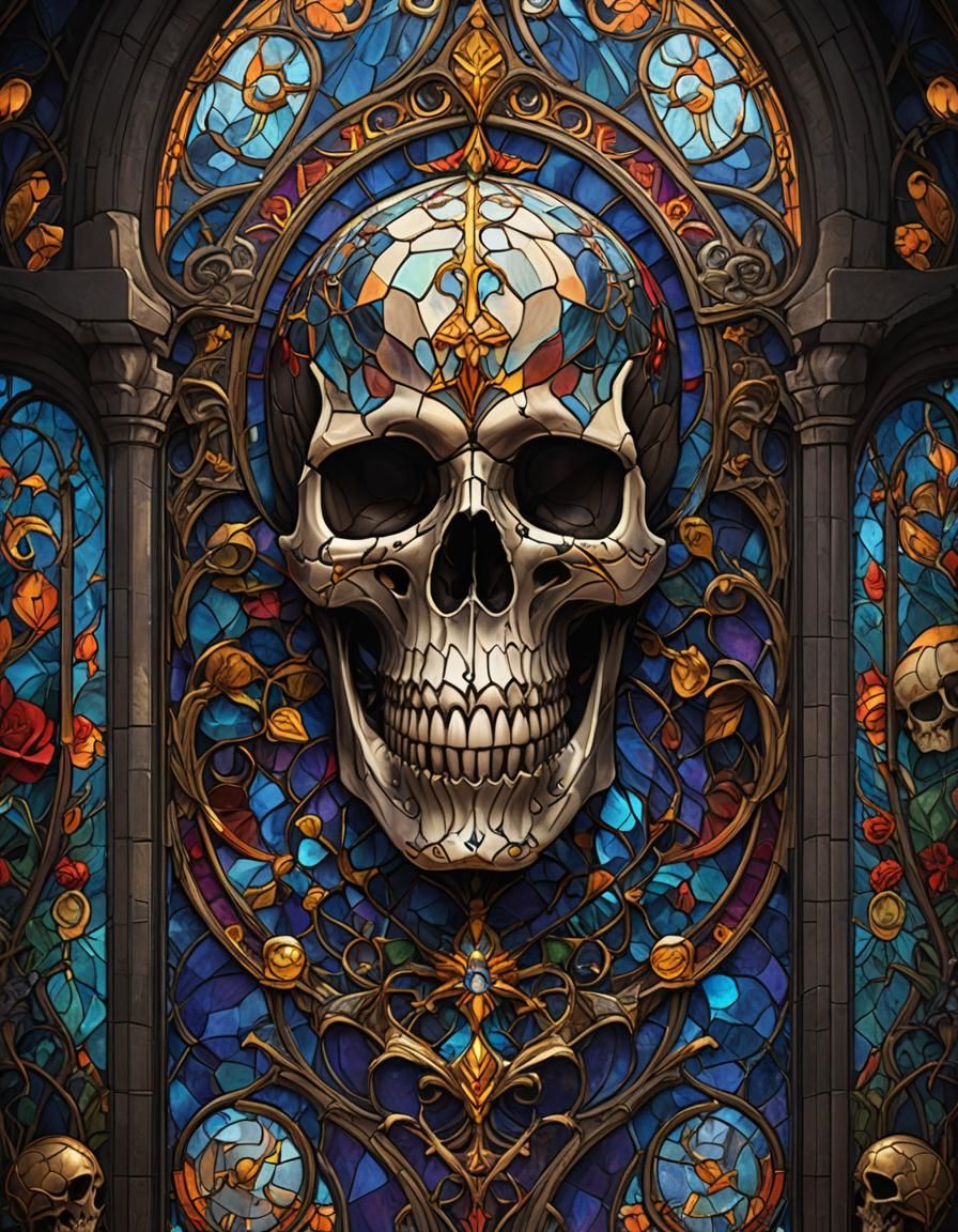 Colorful Stained Glass Skull Digital Painting